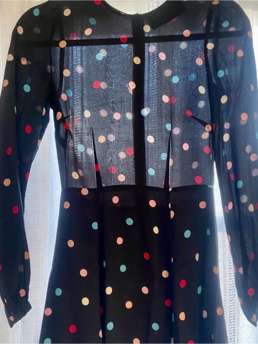 Realisation Par Black Mini Dress with Red, Pink, Blue, Cream Polka Dots - Picture 2 of 5